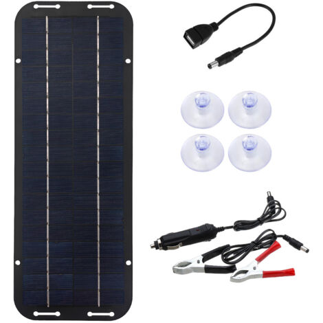 Kit de panneau solaire 6W 5V avec rallonge et clip de batterie pour camping-car, voiture