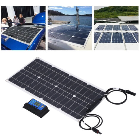 Kit de Panneau Solaire  Kit Solaire Monocristallin de 25W avec Contrôleur de Charge 30A pour Voiture, RV, Bateau  Haute Efficacité Photovoltaïque, Légère, Port USB