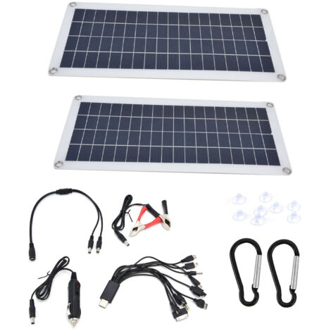 Kit de Panneau Solaire Monocristallin 2x10W pour Chargeur d'Urgence Bateau Camping-Car