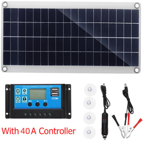 Kit de Panneau solaire monocristallin portable 300W 12V avec 40A controleur charge solaire cables solaires Chargeur Solaire Portable pour maisons RV Bateau 41.1 x 20 x 2.5cm