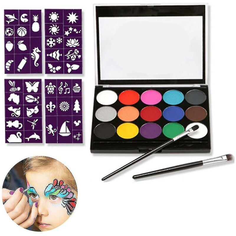 Crea - Kit de peinture corporelle pour peinture corporelle, palette professionnelle de 15 couleurs lavable