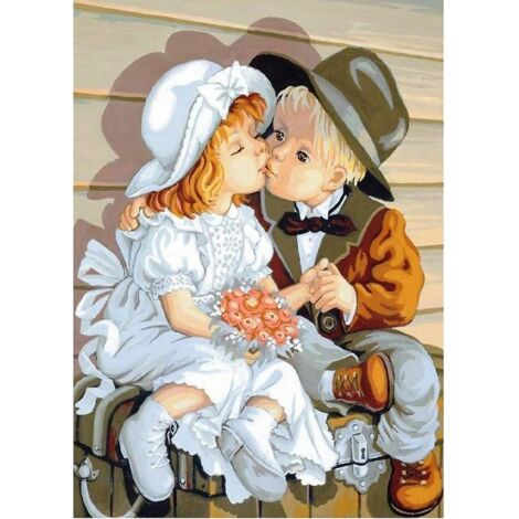 Kit de peinture diamant 5D à trous complets pour décoration murale - Garçon et fille, 30 x 40 cm