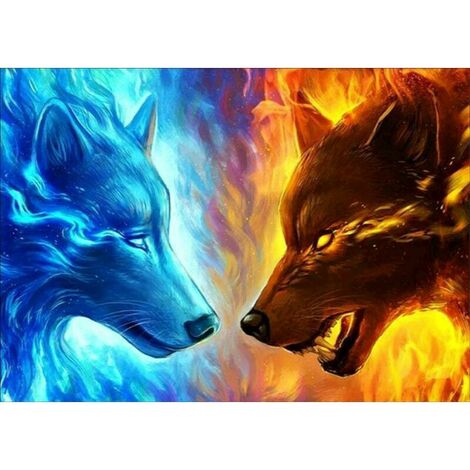 Kit de peinture diamant 5D par num&eacutero，diamond painting loup Broderie au point de croix,diamond painting strass complet animaux D&eacutecoration murale Deux loups - 40 x 30 cm