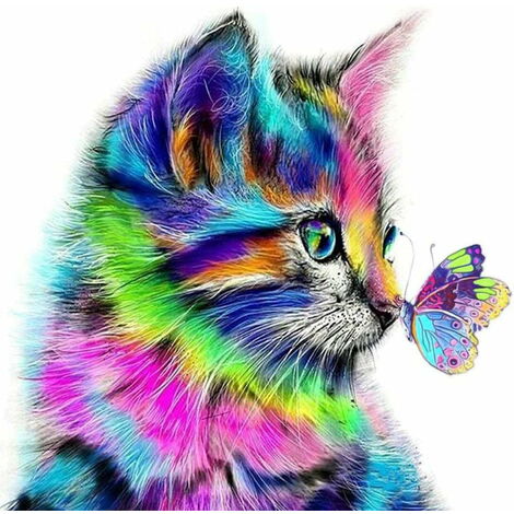Kit de peinture diamant bricolage 5D, Kits de peinture diamant chat perceuse complète chat mignon broderie point de croix Arts artisanat 30x30 cm