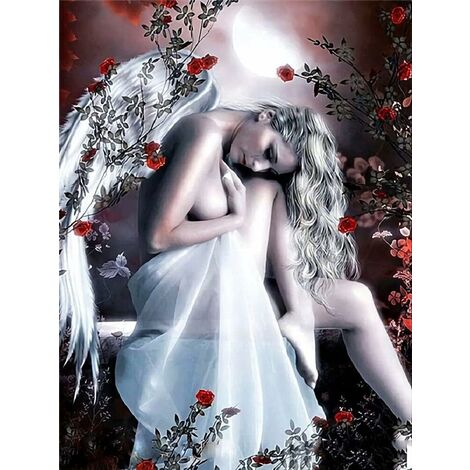 Kit de Peinture Diamant par numéro, 5D DIY Diamond Painting Kits complets Point de Croix en résine décoration de la Maison pour Le Salon ou la Chambre à Coucher,Angel Under the Star 30 x 40 cm