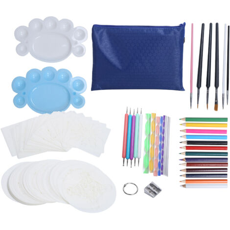 Kit de Peinture DIY avec Pochoirs Mandala et Outils à Pointiller, Sac de Rangement Bleu pour Cadeau Artisanal
