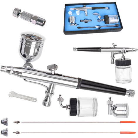Kit de peinture pour aérographe de modélisme avec 3 buses (0,3 + 0,2 + 0,5 mm) et raccord rapide
