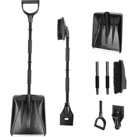Kit de pelle à neige portable 3 en 1 avec grattoir à glace et brosse à neige, ensemble de déneigement pliable d'urgence pour le jardin, le camping, la voiture, les camions et autres activités
