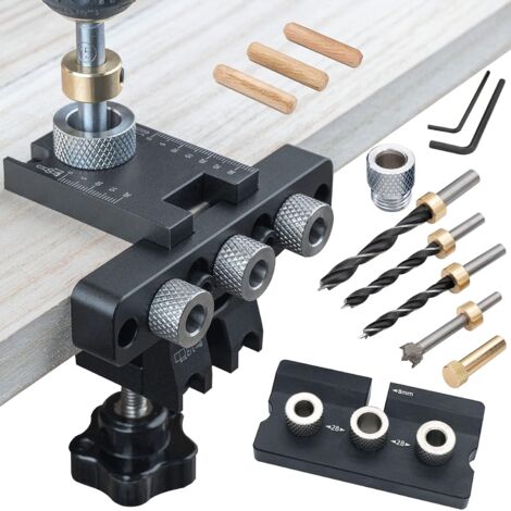 Kit de perçage et de positionnement de mortaise 3 en 1 pour le travail du bois avec forets réglables (8/10/15 mm), guide de précision pour l'assemblage de meubles.