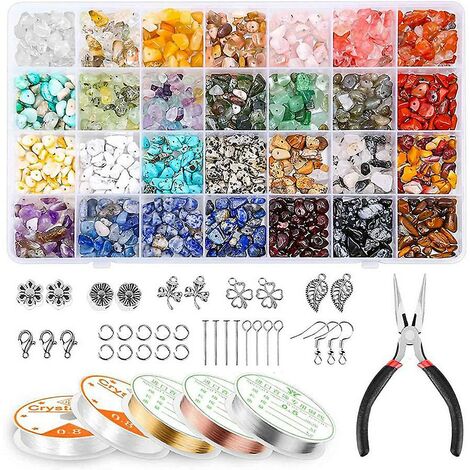 Kit de perles de cristal pour la fabrication de bijoux, 28 couleurs de copeaux de pierres précieuses irrégulières naturelles