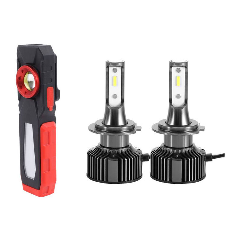 Sunxury - Kit de phares de voiture led Super lumineux 24W 6500K, ampoules H7 + lampe de travail Rechargeable pour la réparation automobile, 2 pièces