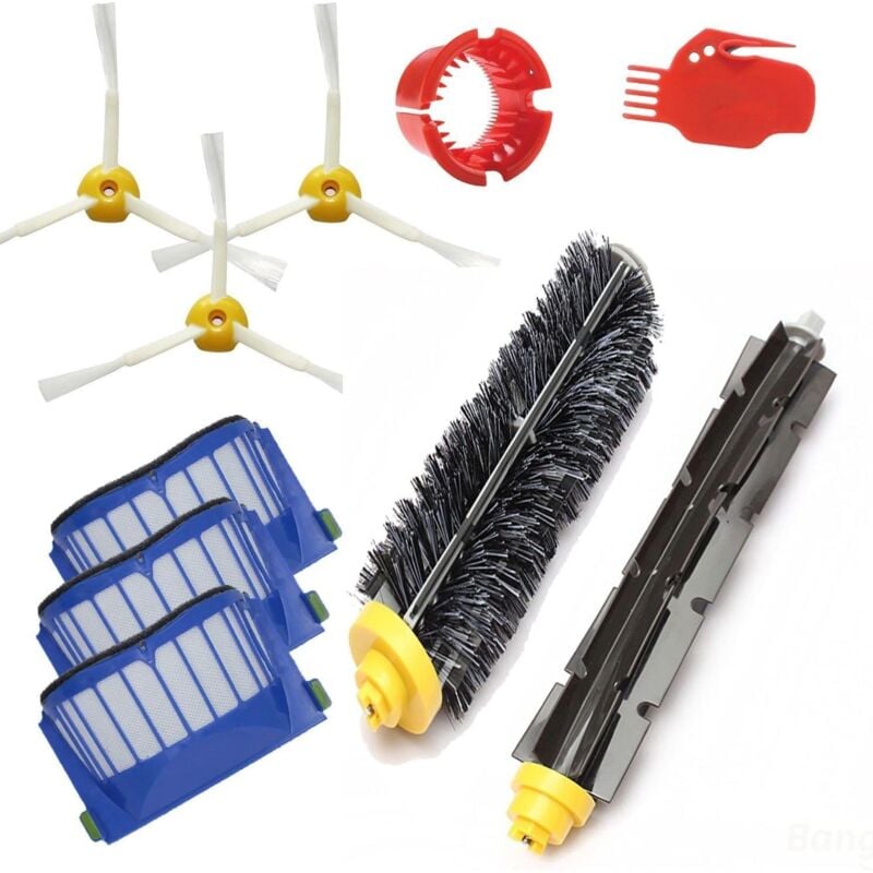 Kit de pièces de rechange applicables, brosse d'agitation flexible, filtre Aero Vac et brosse latérale compatibles avec les aspirateurs iRobot Roomba