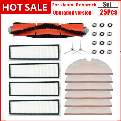 Kit de pièces de rechange pour aspirateur Robot Xiaomi Roborock S50 S55, tissus de vadrouille humide, filtre, brosse latérale, brosse rouleau, réservoir d&39eau,25pcs