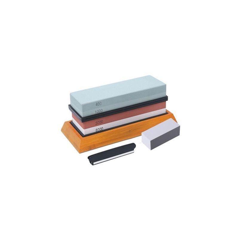 Sunxury - Kit de pierre à aiguiser pour couteaux, grain 4 côtés 400/1000 3000/8000 pierre à eau, base en bambou antidérapante, pierre à plat, guide