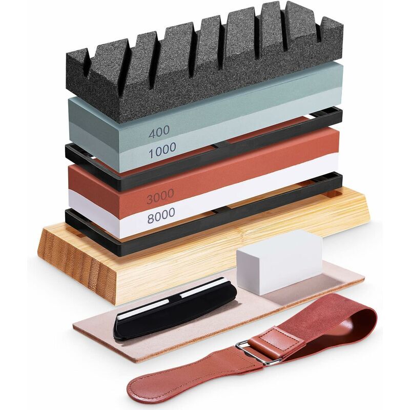 Serbia - Kit de Pierre à Aiiser, grain double face 400/1000 et 3000/8000 pierre a aiiser professionnel avec Base en Bambou Antidérapante, Pierre à