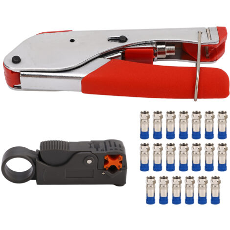 Kit de Pince à Compression pour Câble Coaxial avec Dénudeur et 20 Connecteurs F