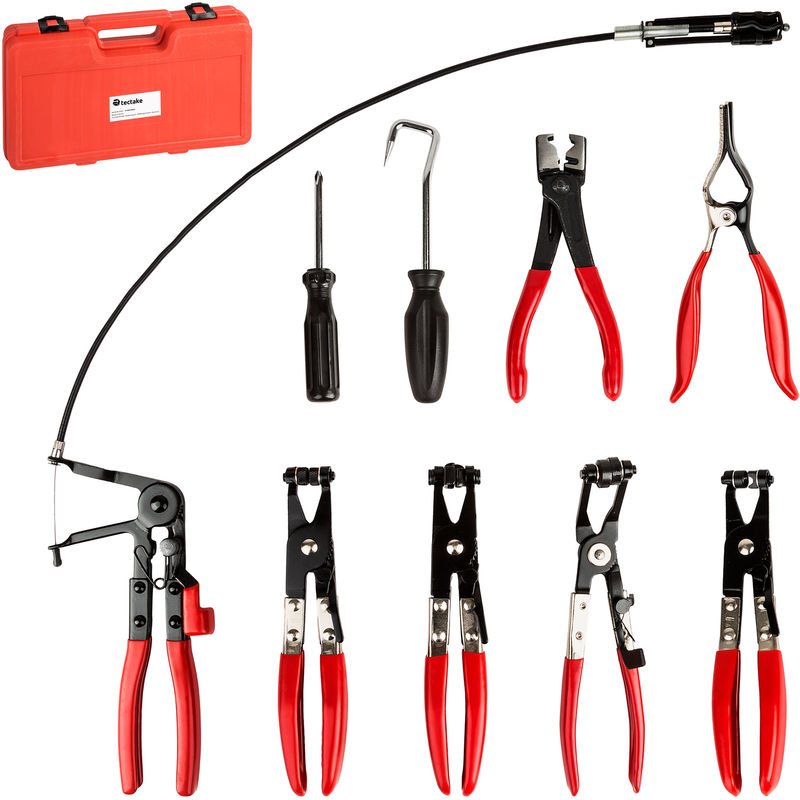 Tectake - Jeu d'outils pour pinces à colliers de serrage 9 pièces - noir/rouge