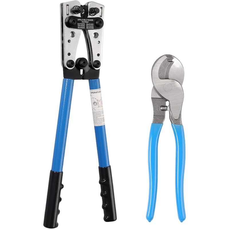 Largeight - Kit de Pinces à Sertir, Pince à Sertir Réglable awg 10-0 Outil de Sertissage de Borne de Fil 6-50 mm² Pince Coupe-Câble Multifonctionnel