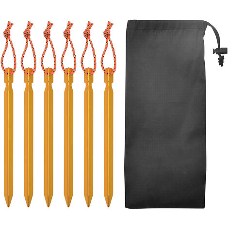 Kit de piquets de tente triangulaires pratiques 6 pièces piquets légers en alliage d'aluminium de haute qualité avec pochette de rangement pour tente Camping jaune