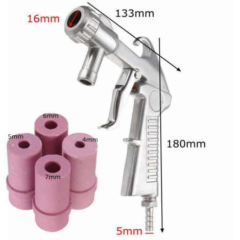 Kit de pistola de chorro de arena neumática Sandblaster, pistola de chorro de arena + 4 boquillas de cerámica SBC 90-220-350 Pistola de chorro de arena de aire comprimido