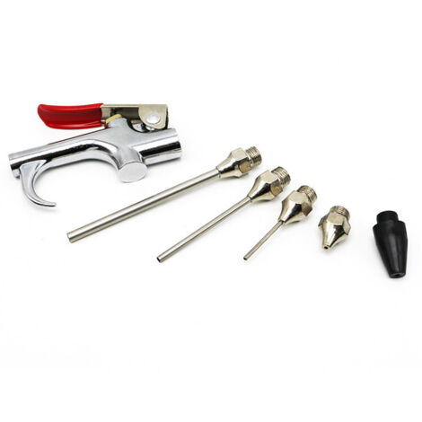 Kit de Pistolet à Air avec 5 Buses Interchangeables, Pistolet à Air Comprimé en Alliage de Zinc Kit Soufflette Compresseur à Air pour Compresseur d'Air Standard