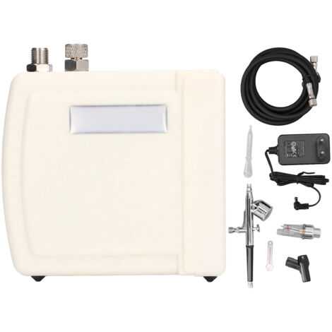 Kit de pistolet à air double action avec compresseur, filtre huile-eau et tuyaux pour maquillage, 100‑240V, prise UE blanche