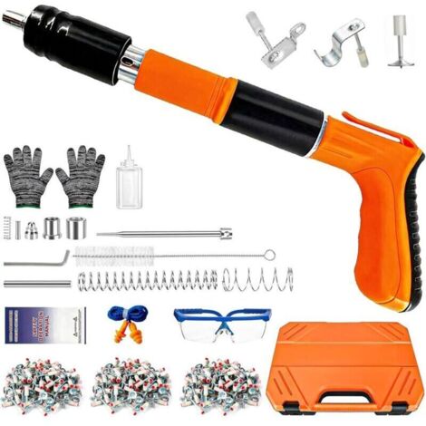 Kit de pistolet à ongles en béton avec clous de 120 pièces, pistolet à ongles manuel en acier réglable à 5 vitesses, outil de fixation de machine de tir mural à ongles portable mini