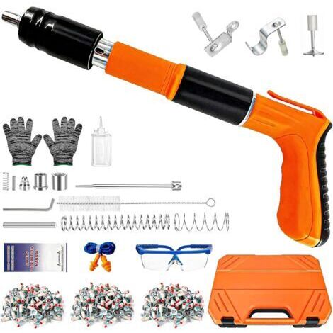 Kit de pistolet à ongles en béton avec clous de 120 pièces, pistolet à ongles manuel en acier réglable à 5 vitesses, outil de fixation de machine de tir mural à ongles portable mini