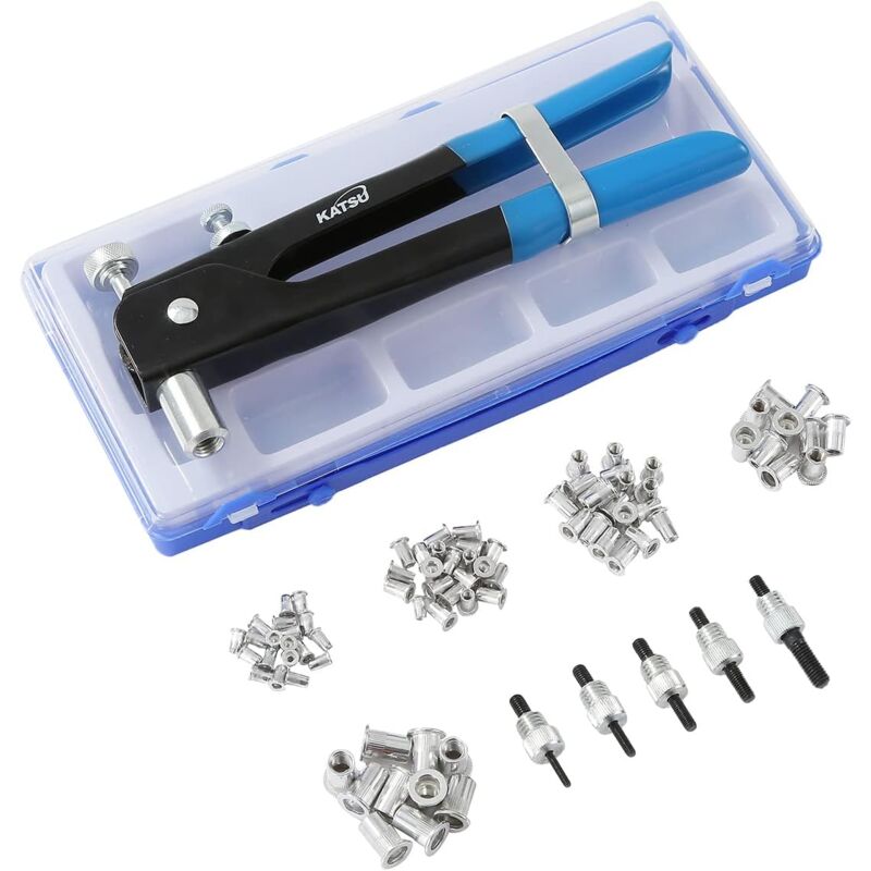Kit de Pistolet à Riveter pour écrou à main 86pcs Riveter Manuelle Rivet Écrou Fileté Inserts M3 M4 M5 M6 M8 pour Voitures Remorques Cartes