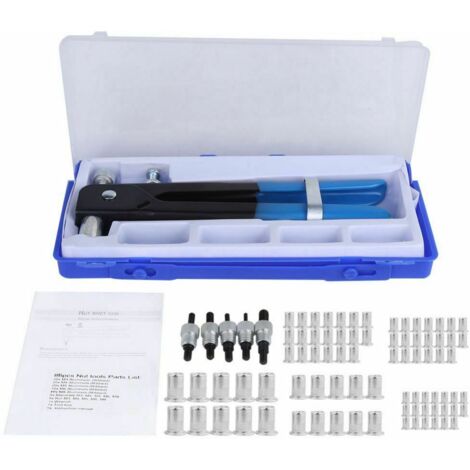 Kit de Pistolet à Riveter pour écrou à main 86pcs Riveter Manuelle Rivet Écrou Fileté Inserts M3 M4 M5 M6 M8 pour Voitures Remorques Cartes Électriques et Autres Applications