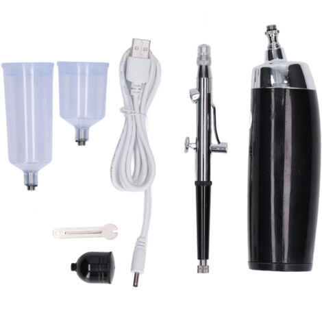 Kit de pistolet aérographe sans fil rechargeable USB, pinceau à air portable stable pour maquillage et manucure avec godet de peinture et compte-gouttes, couleur noire.