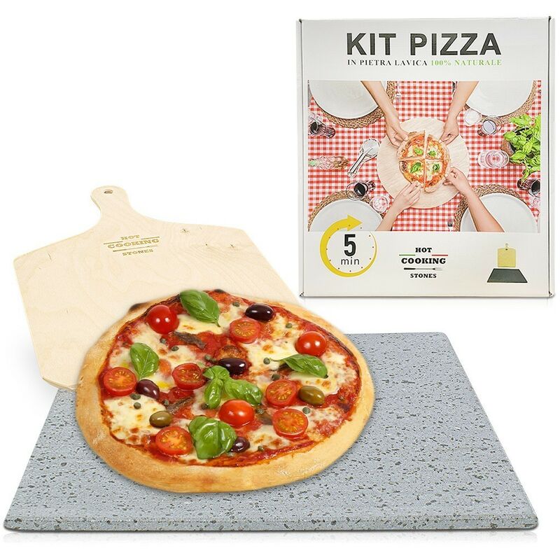 Kit de pizza 35x35cm en pierre de lave 100% naturelle qui cuit en 5 minutes