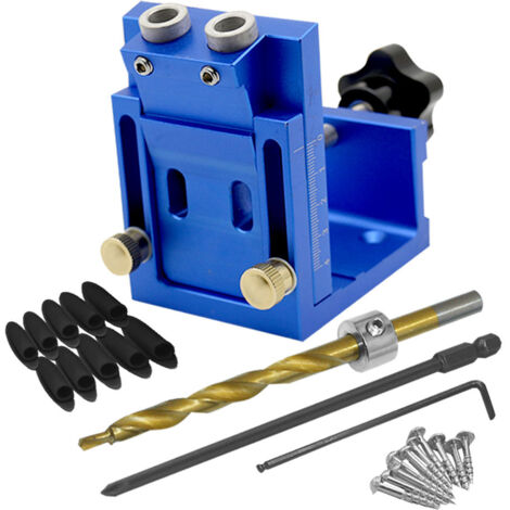 Kit de plantilla para perforación oblicua, plantilla para orificios de bolsillo ajustables a 15°, posicionador de orificios oblicuos para carpintería con brocas de 9 mm