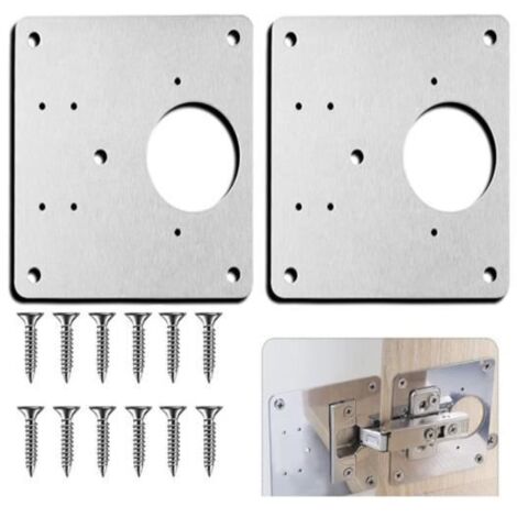 Kit de plaque de réparation de charnière de porte d\'armoire de cuisine 2 pièces, fixation de charnière de tiroir en acier