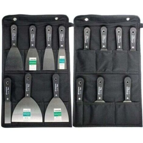 Kit de plâtrier, spatule en acier, couteau à mastic, kit 7 pièces avec sac de rangement, grattoir mural avec manche en plastique antidérapant