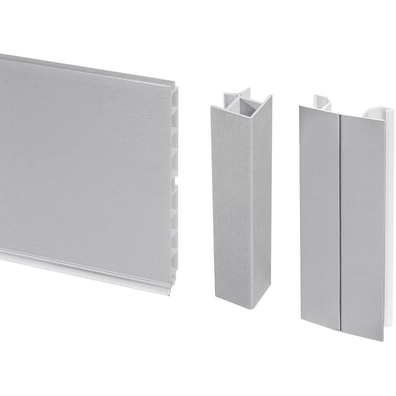 Emuca - Lot de 2 plinthes de cuisine Plasline avec raccords, hauteur 100mm, 2 profils longueur 2.35m, Plastique, Satin Anodisé
