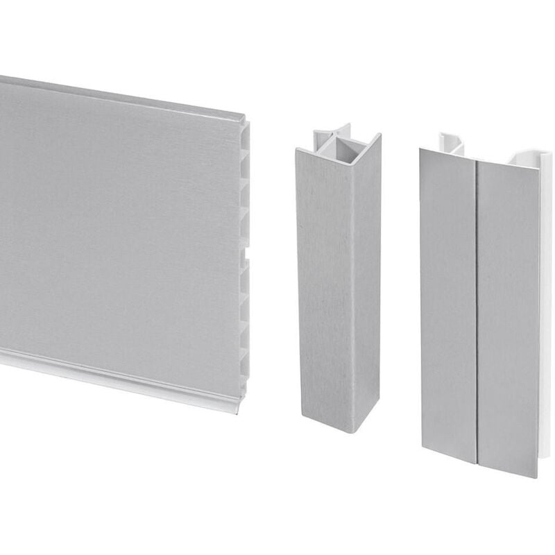 Emuca - Lot de 2 plinthes de cuisine Plasline avec raccords, hauteur 100mm, 2 profils longueur 2.35m, Plastique, Satin Anodisé - talla