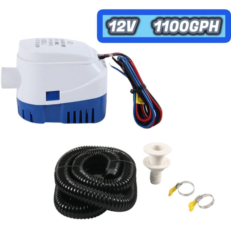 SNQ - Kit de plomberie de pompe de cale, pompe de cale automatique submersible intégrée et kit d'installation DC12V 1100 gph pompe de cale pour