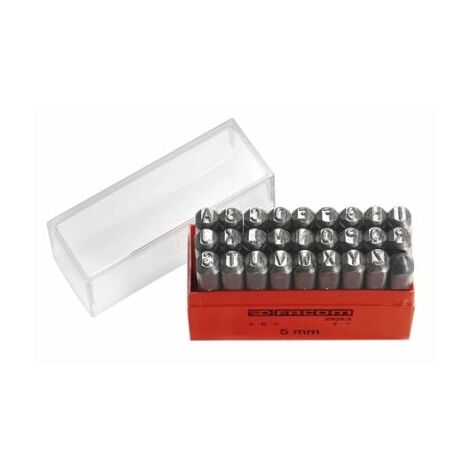 Facom – Kit de poinçons de gravure lettres A à Z – 26 pièces – Acier au carbone 60 HRc – Hauteur caractères 4 mm – Longueur 70 mm