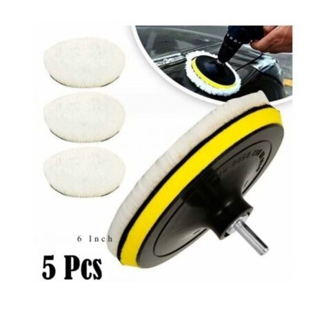 Kit de polissage 5 pièces 150mm – Tampons en laine épaisse pour polissage voiture – Adaptateur M14 – Finition lisse et brillante