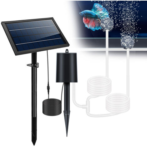 Kit de pompe à air solaire 10V 8W avec tuyau et pierres à air, 3 modes de fonctionnement, aérateur/oxygénateur solaire étanche pour bassin, étang, piscine ou bassin de pêche.