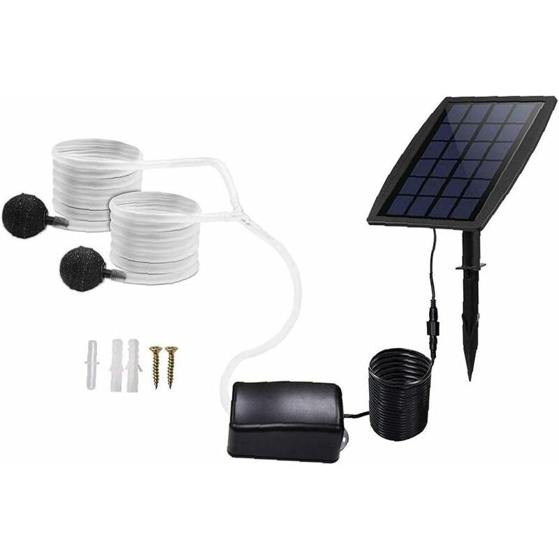 GABRIELLE Kit de pompe à air solaire, 2,5 W Insertion d'oxygénateur de pompe à air d'eau souterraine avec tuyaux d'oxygène Aérateur solaire en pierre