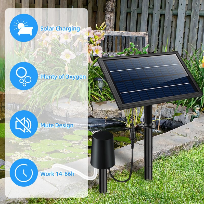 Kit de pompe à air solaire 8W avec tuyau et pierres à bulles, 3 modes de fonctionnement, aérateur d'étang, oxygénateur