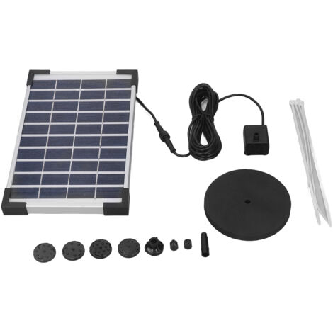Kit de Pompe à Eau Solaire 5W, Hauteur 75cm, Relevage 180cm, Fontaine Solaire Efficace avec 6 Buses pour Jardin Extérieur, DC 10V