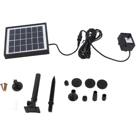 Kit de pompe de fontaine solaire avec panneau solaire séparé, pompe à eau solaire améliorée de 1.5 W avec câble de 3 m de long et 8 buses pour bain d'oiseaux, terrasse, jardin et aquarium