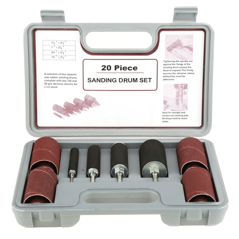 Zoternen - Kit de ponceuse à tambour 20 pièces, avec étui de rangement ponçage coussin auto-extensible longue durée de vie bricolage durable pour