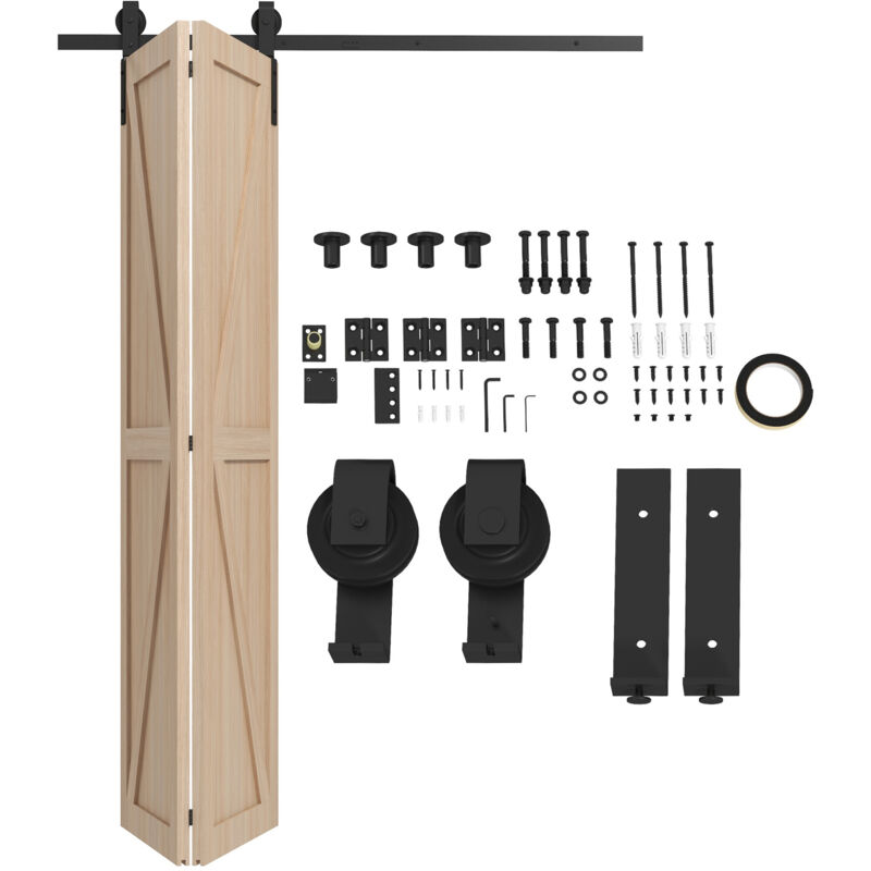 Kit de porte coulissante système galandage pour porte épaisseur 40-55 mm longueur rail 1,52 m charge max. 90 Kg acier au carbone noir