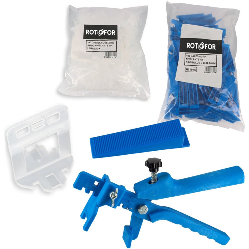 Kit de pose de carrelage : 100 croisillons de 3 mm auto-nivelants - 100 cales - pince