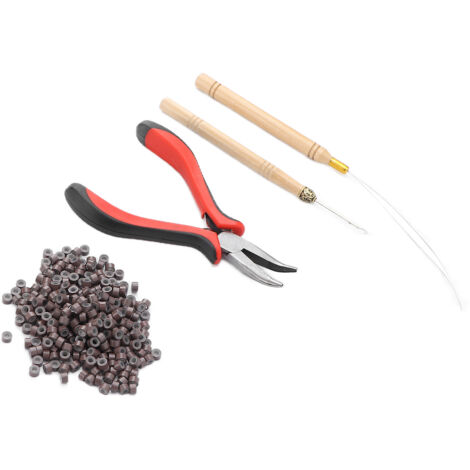 Kit de Pose d'Extensions Capillaires avec Pince, Crochet et Perles - Inclut Aiguille et 500 Anneaux (3 Pince, 2 Crochets)