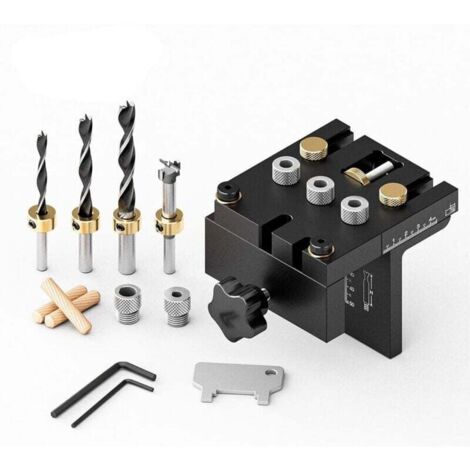 Kit de positionnement 3 en 1 6/8/10/15 mm, guide de positionnement réglable pour le perçage de chevilles avec clip de positionnement, kit de positionnement de chevilles pour le travail du bois de préc